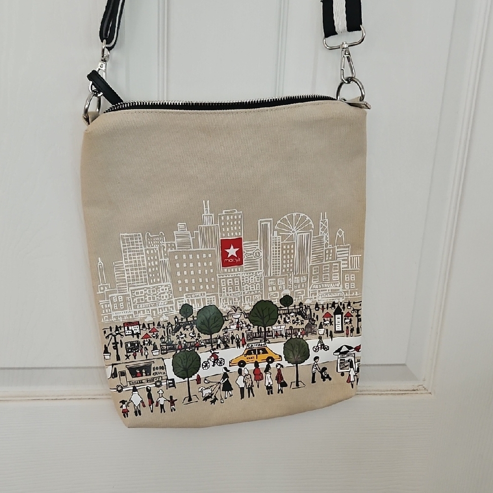 Macy's Beige Cityscape Crossbody Bag